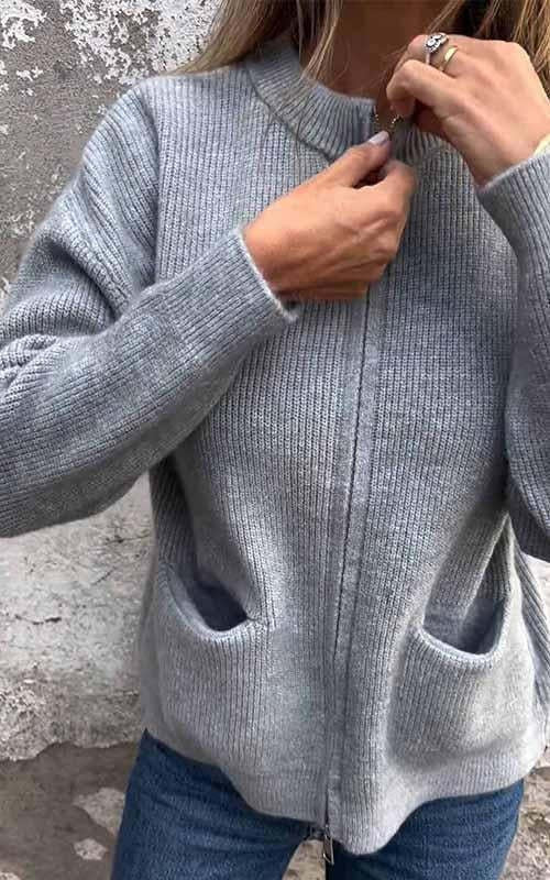 CLEARANCE SALE🔥 Women's Round Neck Zipper Knitted Jacket