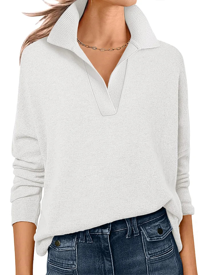 Womens Polo V Neck Long Sleeve Sweaters Lightweight Dressy Casual Business Basic Knit Pullover Top