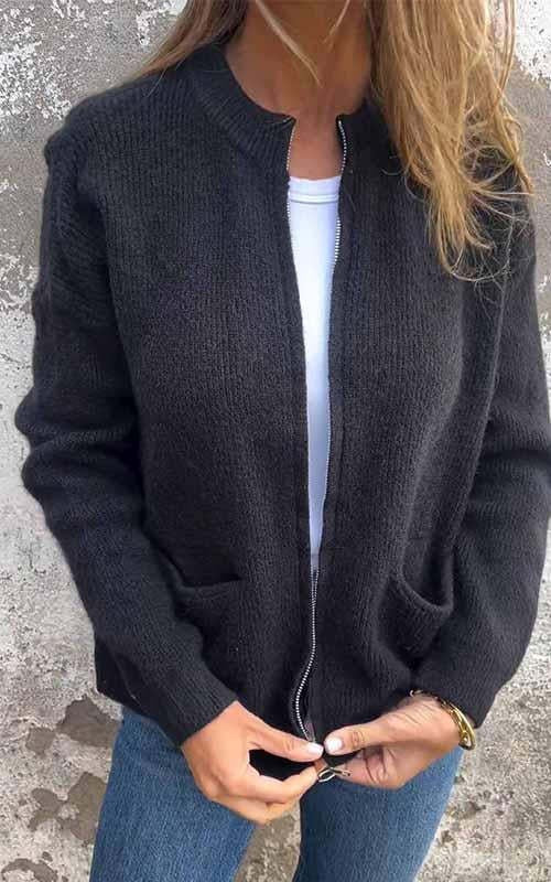 CLEARANCE SALE🔥 Women's Round Neck Zipper Knitted Jacket
