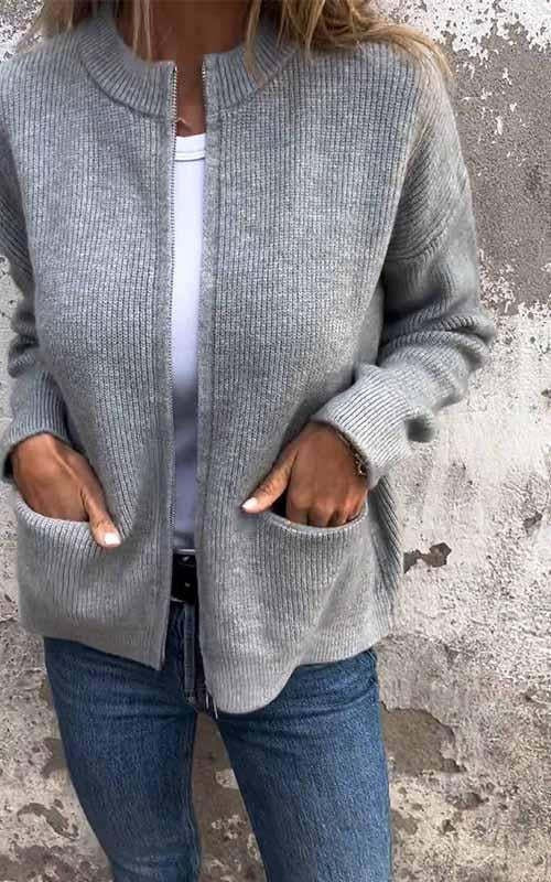 CLEARANCE SALE🔥 Women's Round Neck Zipper Knitted Jacket