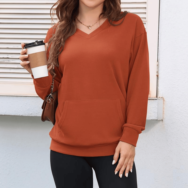 🎉💖Women's Hoodless V-Neck Kangaroo Pocket Sweatshirt
