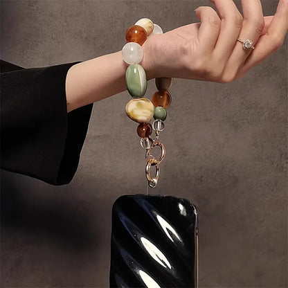 Acrylic Beaded Phone Charm Strap, Elliptical Alien Design Mobile Chain, Retro Korean Fashion Cellphone Lanyard, Keychain Bag Earphones Pendant Accessory
