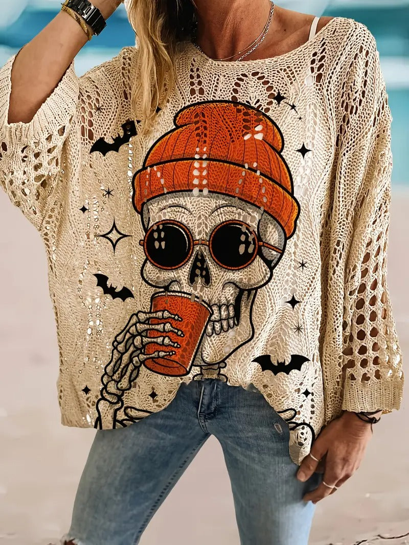 ✨Halloween Crew Neck Pumpkin Loose Fit Long Sleeve Cutout Sweater(BUY 2 FREE SHIPPING)