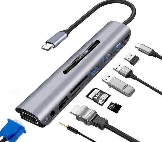9-in-1 USB-C Hub Docking Station – HDMI, VGA, 4K, 10Gbps
