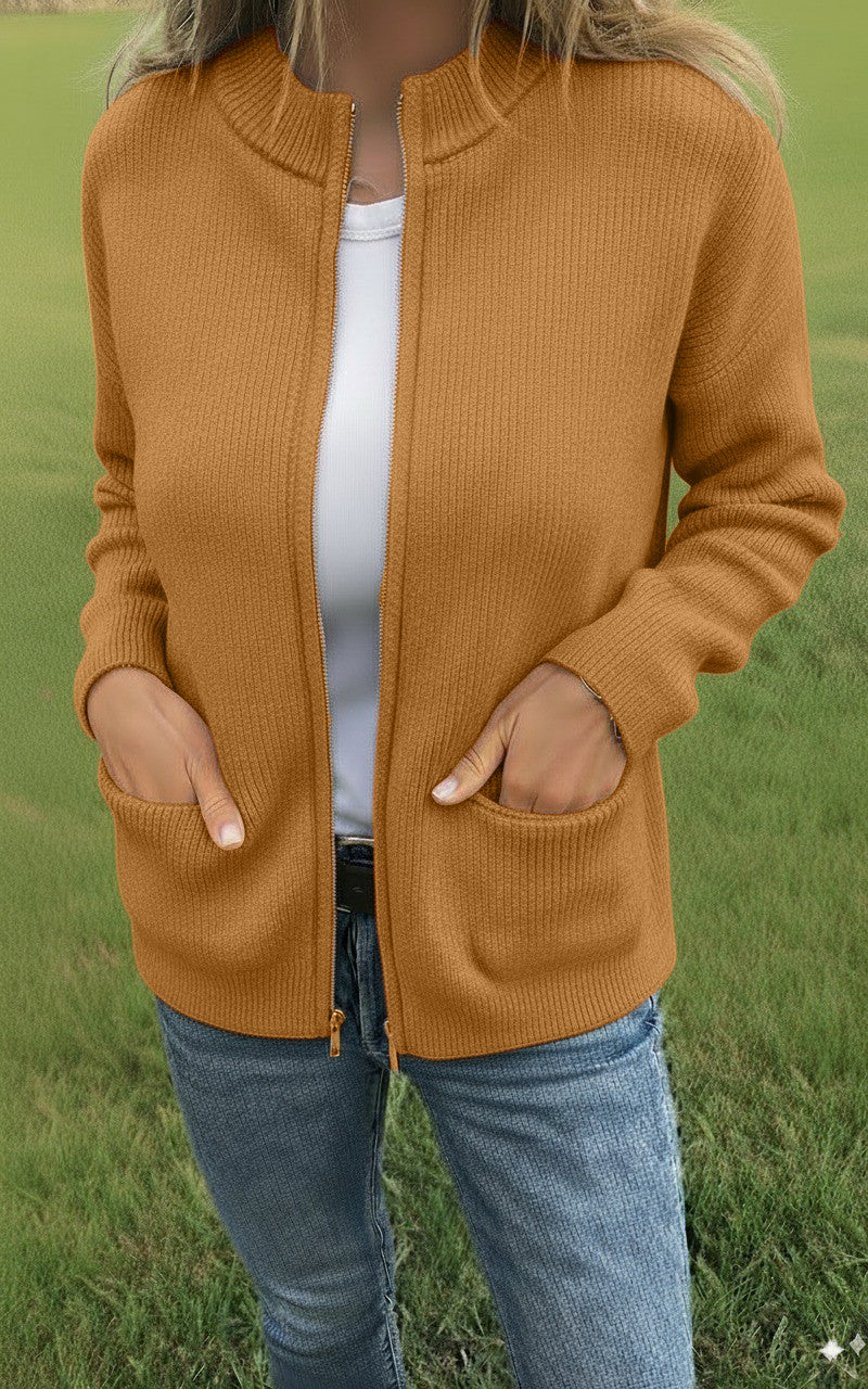 CLEARANCE SALE🔥 Round Neck Zipper Knitted Jacket
