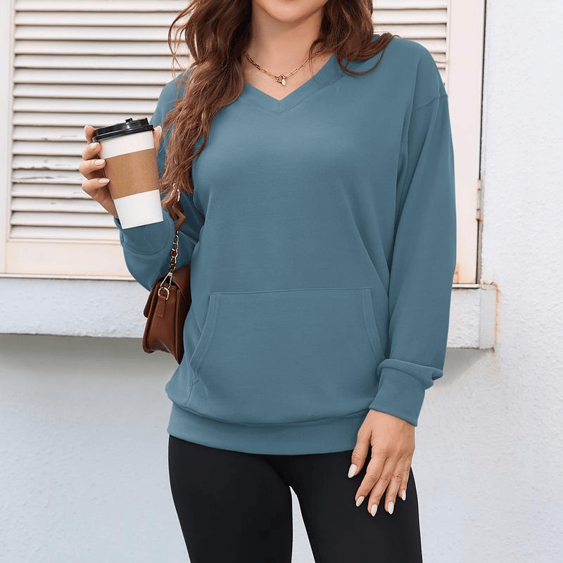 🎉💖Women's Hoodless V-Neck Kangaroo Pocket Sweatshirt