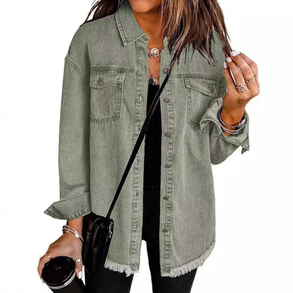 2025 Women's Casual Denim Button Down Distressed Jacket (Buy 2 Free Shipping)