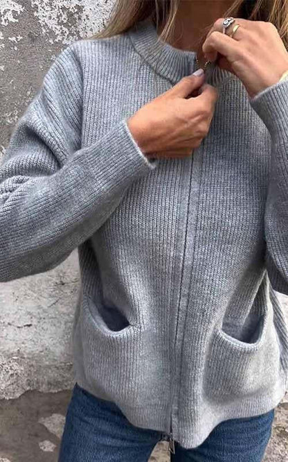 CLEARANCE SALE🔥 Women's Round Neck Zipper Knitted Jacket