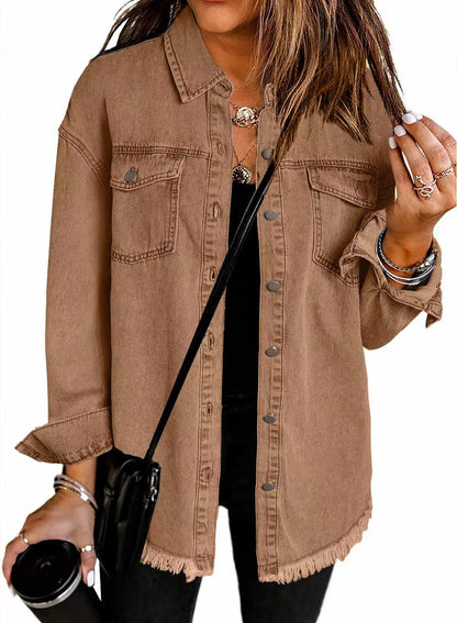 2025 Women's Casual Denim Button Down Distressed Jacket (Buy 2 Free Shipping)
