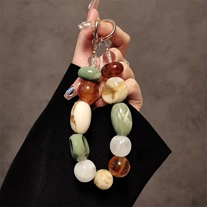 Acrylic Beaded Phone Charm Strap, Elliptical Alien Design Mobile Chain, Retro Korean Fashion Cellphone Lanyard, Keychain Bag Earphones Pendant Accessory