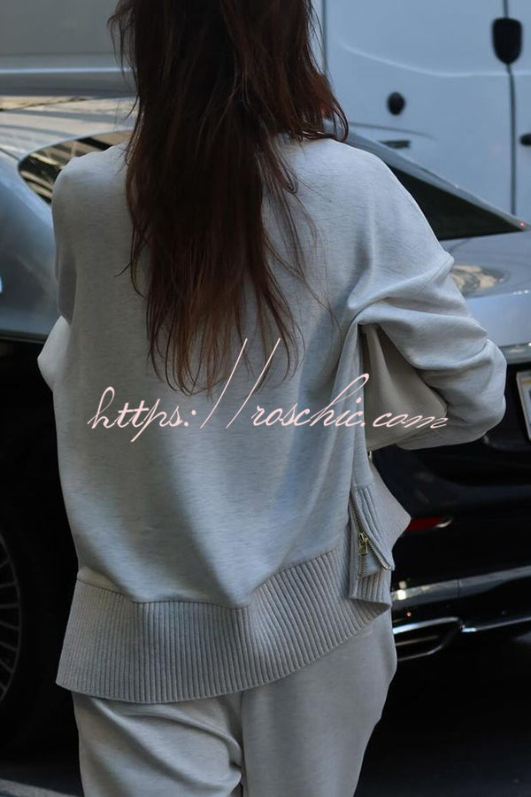 Double Soft Turtleneck Side Zipper Sweatshirt and Elastic Waist Pocketed Loose Pants Set  (Shipped Within 24 Hours)