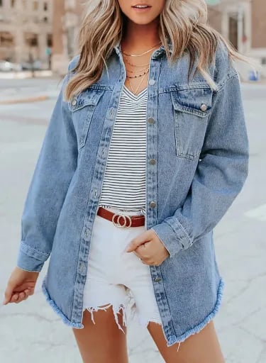 2025 Women's Casual Denim Button Down Distressed Jacket (Buy 2 Free Shipping)