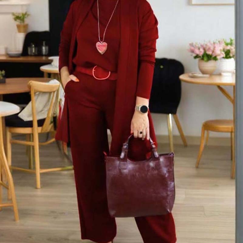 ✈️Free shipping worldwide⏳Time-Limited Special⏰Elegant 3-piece set including long cardigan, top and pants💞