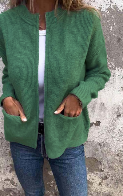 CLEARANCE SALE🔥 Women's Round Neck Zipper Knitted Jacket