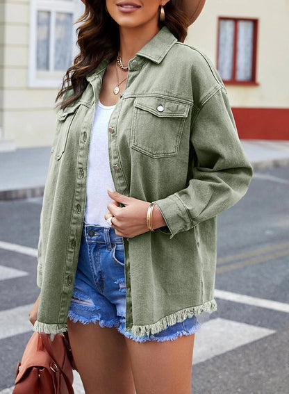2025 Women's Casual Denim Button Down Distressed Jacket (Buy 2 Free Shipping)