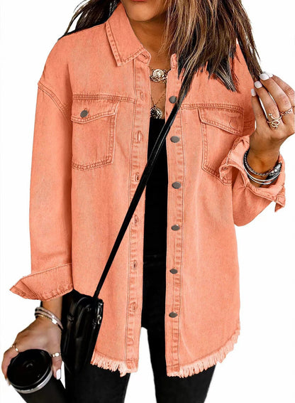 2025 Women's Casual Denim Button Down Distressed Jacket (Buy 2 Free Shipping)