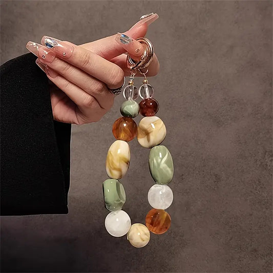 Acrylic Beaded Phone Charm Strap, Elliptical Alien Design Mobile Chain, Retro Korean Fashion Cellphone Lanyard, Keychain Bag Earphones Pendant Accessory