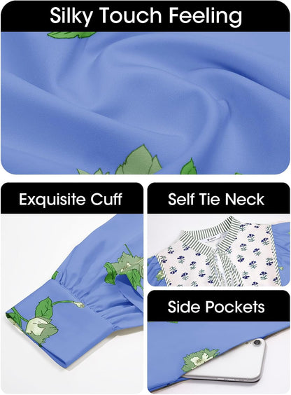 Womens Casual Floral Mini Dress 2025 Fall Long Sleeve V Neck Patchwork Loose Boho Shirt Dresses