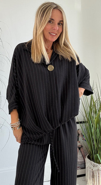 Last Day 50% OFF🔥2025 New Ladies' Collar Striped Loose Casual Suit