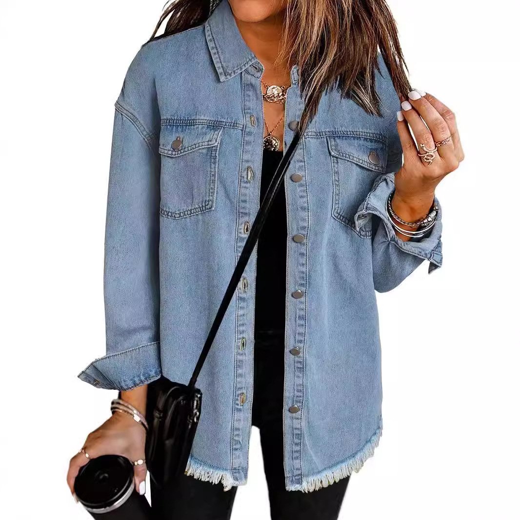 2025 Women's Casual Denim Button Down Distressed Jacket (Buy 2 Free Shipping)