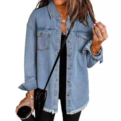 2025 Women's Casual Denim Button Down Distressed Jacket (Buy 2 Free Shipping)