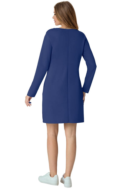 Women Casual Long Sleeve Dress Trendy Fall Fashion Cozy Travel Airport Outfits Haze Blue XL