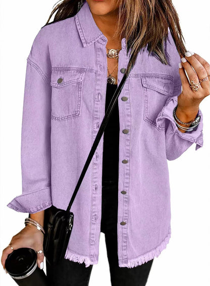 2025 Women's Casual Denim Button Down Distressed Jacket (Buy 2 Free Shipping)