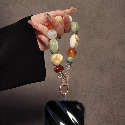 Acrylic Beaded Phone Charm Strap, Elliptical Alien Design Mobile Chain, Retro Korean Fashion Cellphone Lanyard, Keychain Bag Earphones Pendant Accessory