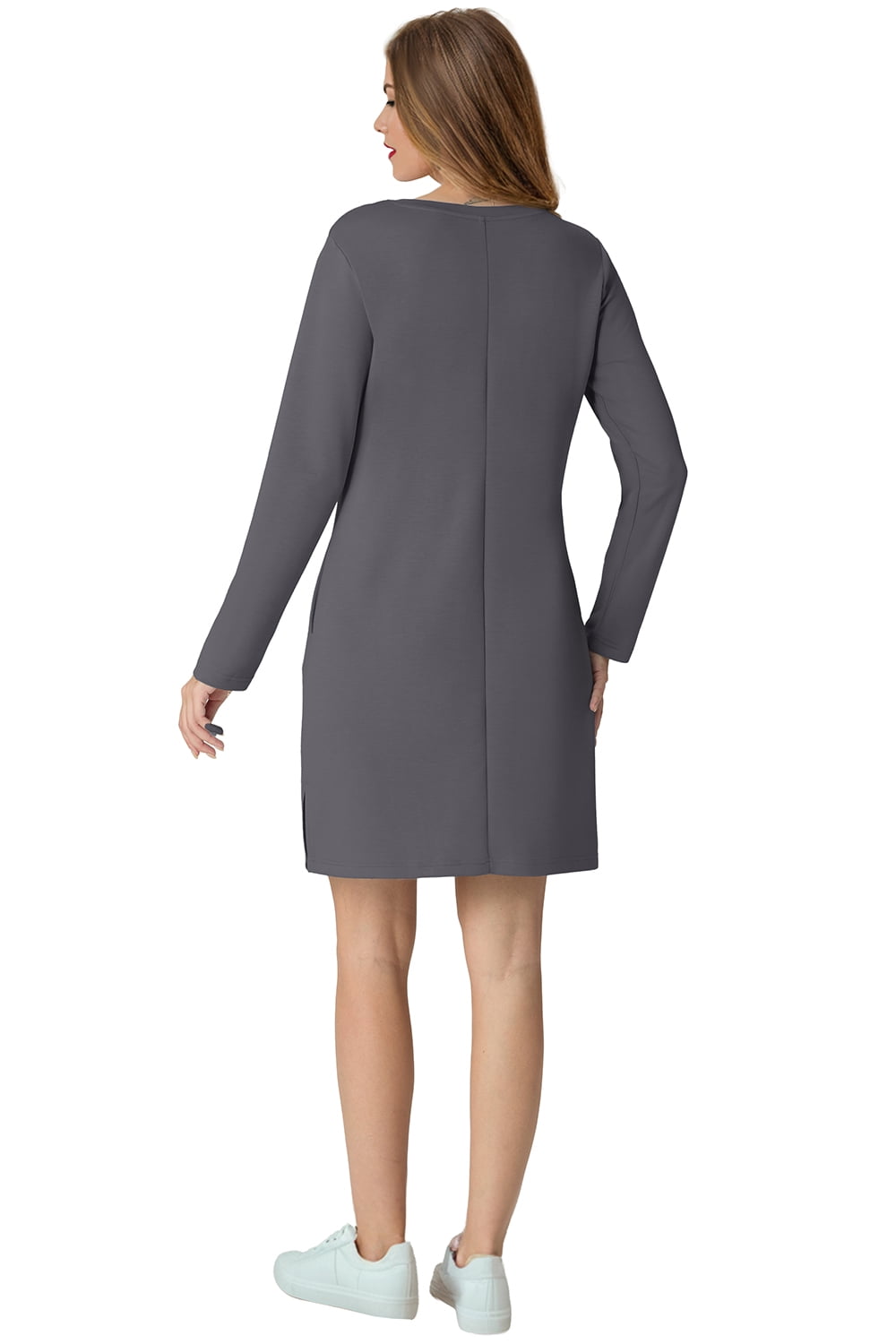 Women Casual Long Sleeve Dress Trendy Fall Fashion Cozy Travel Airport Outfits Haze Blue XL