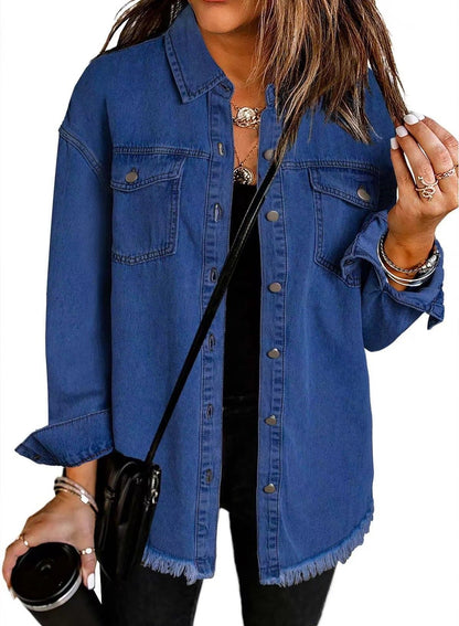 2025 Women's Casual Denim Button Down Distressed Jacket (Buy 2 Free Shipping)