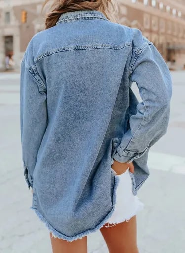 2025 Women's Casual Denim Button Down Distressed Jacket (Buy 2 Free Shipping)