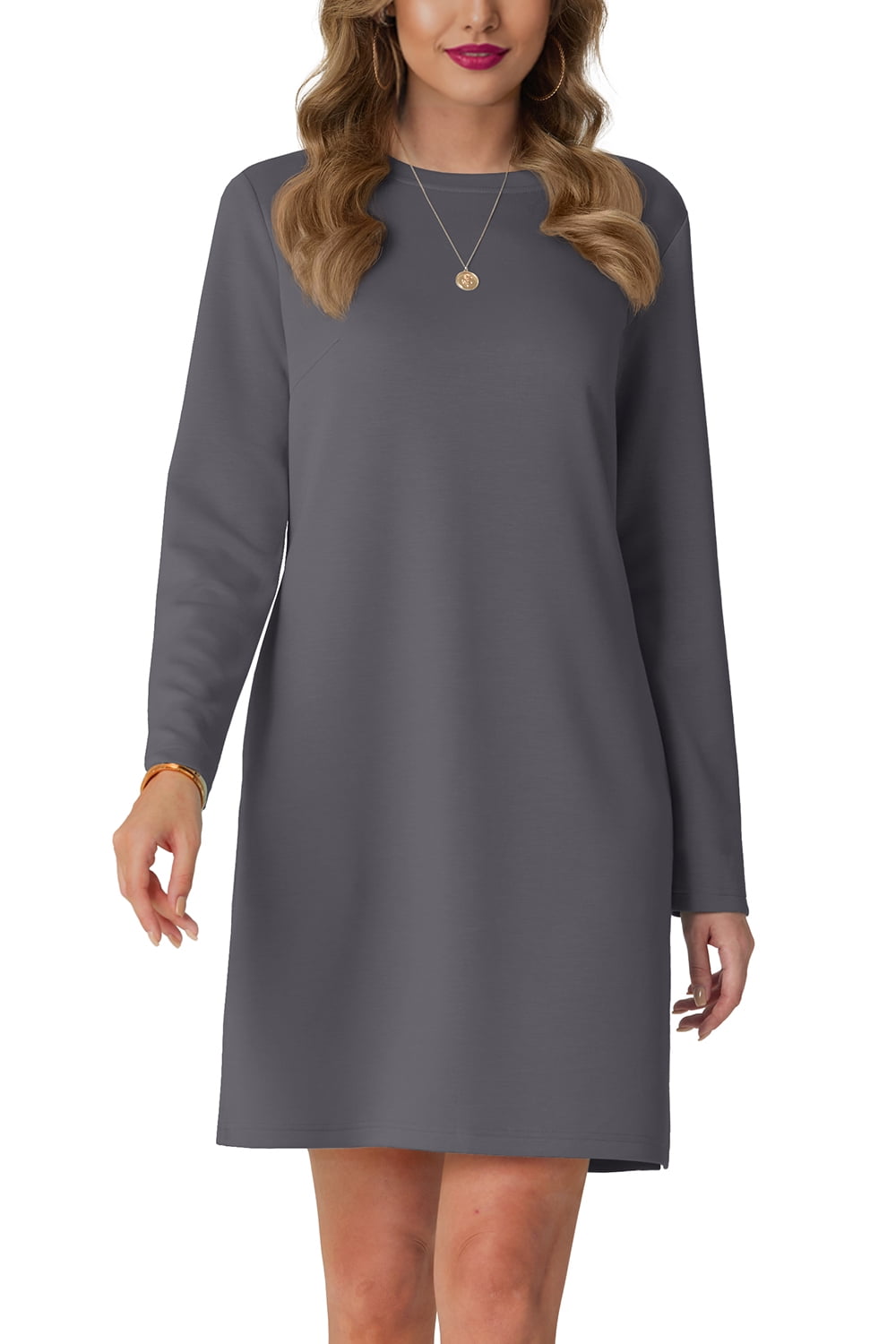 Women Casual Long Sleeve Dress Trendy Fall Fashion Cozy Travel Airport Outfits Haze Blue XL