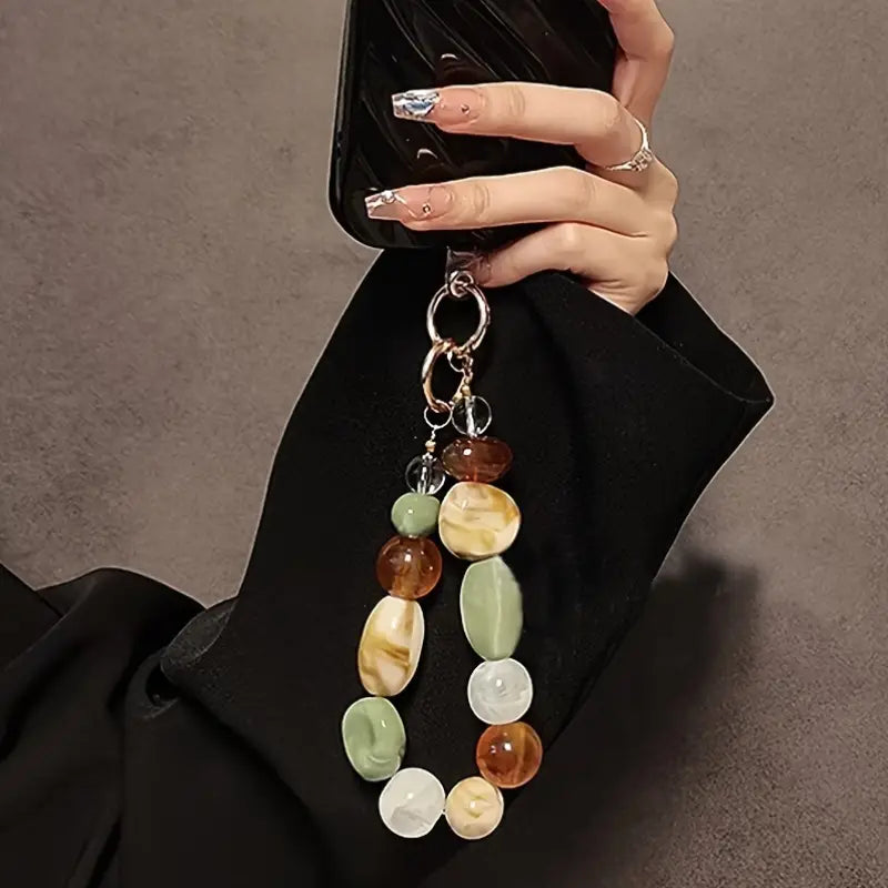Acrylic Beaded Phone Charm Strap, Elliptical Alien Design Mobile Chain, Retro Korean Fashion Cellphone Lanyard, Keychain Bag Earphones Pendant Accessory