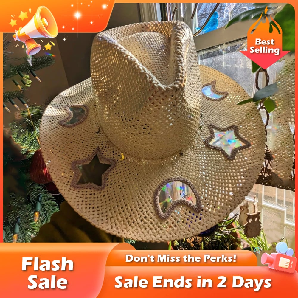 🏆Flash Sale⚡ 50K+ SOLD! Almost Gone-💥🔥Suncatcher Cowgirl Straw Prism Hat