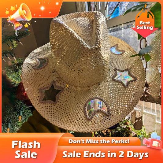 🏆Flash Sale⚡ 50K+ SOLD! Almost Gone-💥🔥Suncatcher Cowgirl Straw Prism Hat