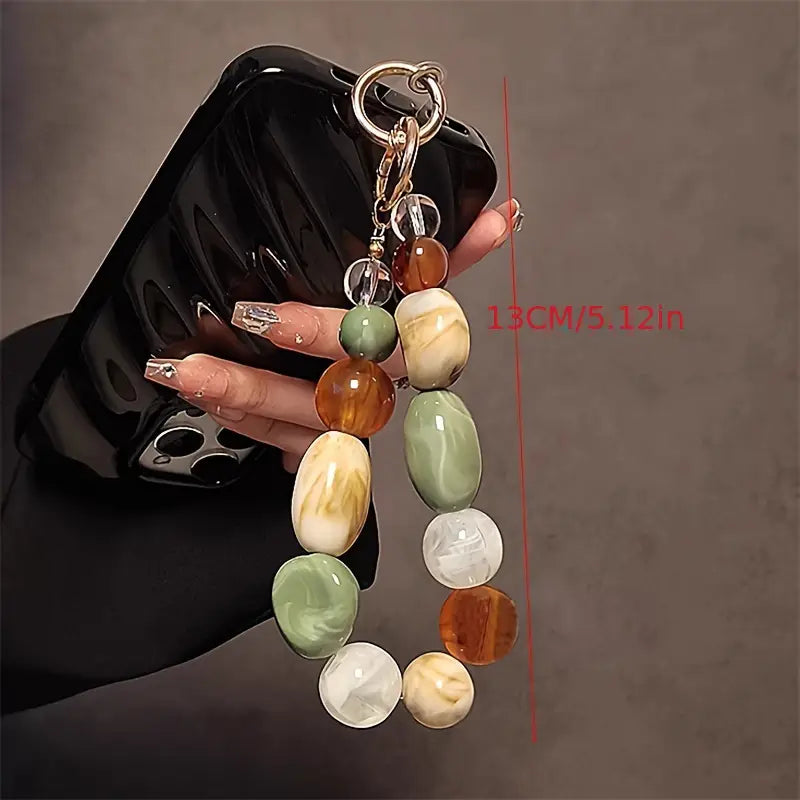 Acrylic Beaded Phone Charm Strap, Elliptical Alien Design Mobile Chain, Retro Korean Fashion Cellphone Lanyard, Keychain Bag Earphones Pendant Accessory