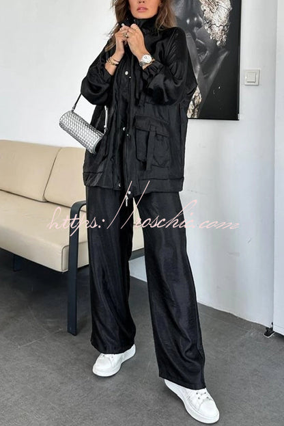 Easy on Me Metallic Fabric Flap Pocket Cargo Style Zipper Loose Set (Shipped Within 24 Hours)