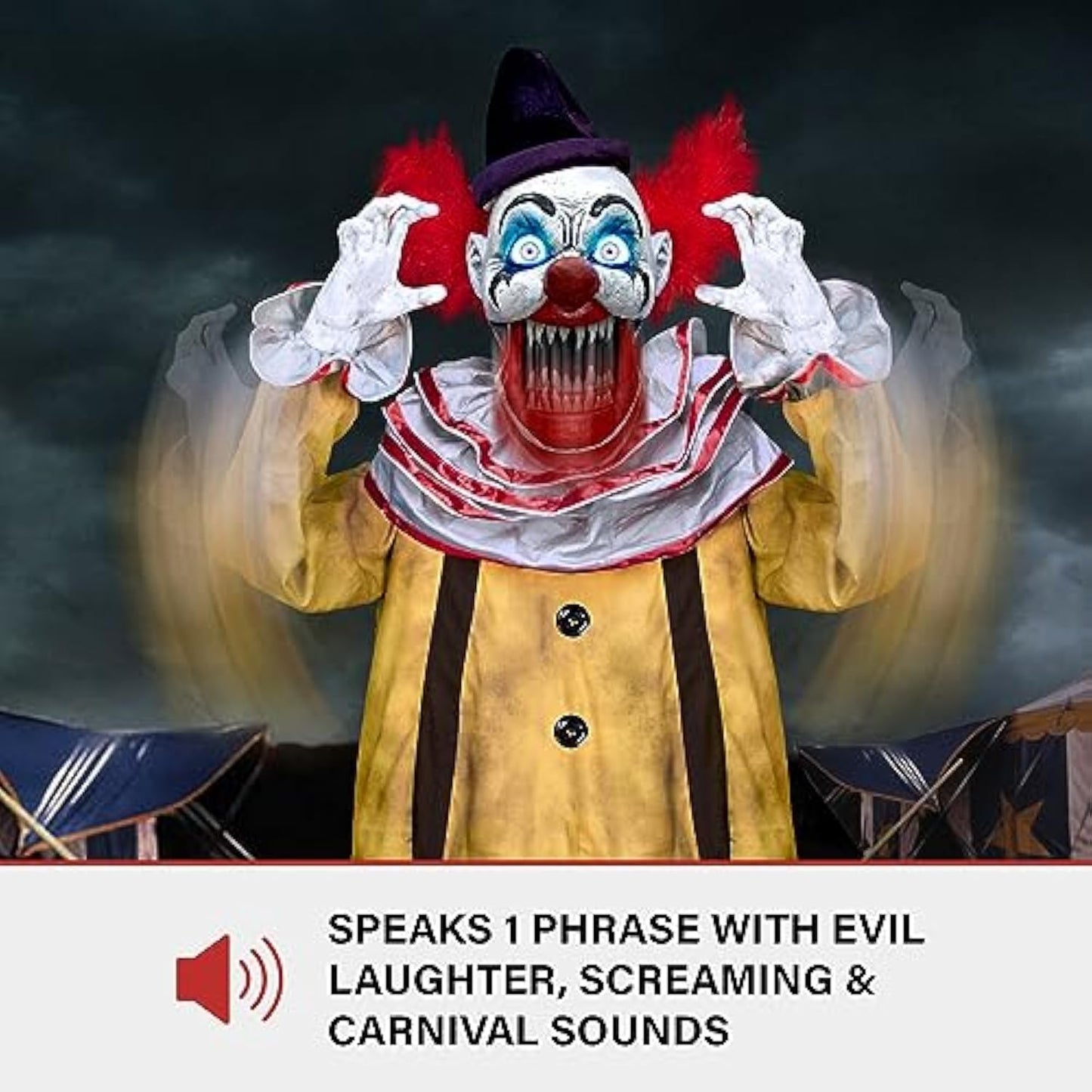 Haunted Hill Farm Motion-Activated Startling Arms Clown by Tekky-Plug-in or Battery Operated
