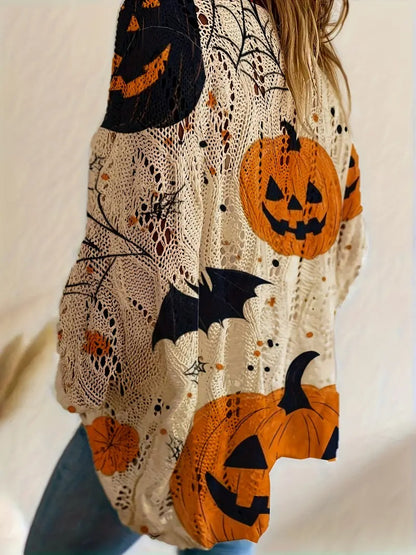 ✨Halloween Crew Neck Pumpkin Loose Fit Long Sleeve Cutout Sweater(BUY 2 FREE SHIPPING)