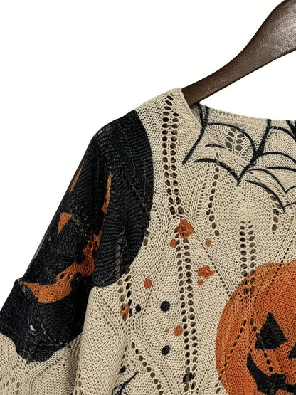 ✨Halloween Crew Neck Pumpkin Loose Fit Long Sleeve Cutout Sweater(BUY 2 FREE SHIPPING)