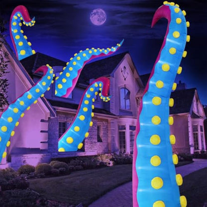 Juegoal 1 PCS Halloween Decorations 11.5FT Tall Inflatable Lighted Giant Octopus Tentacle