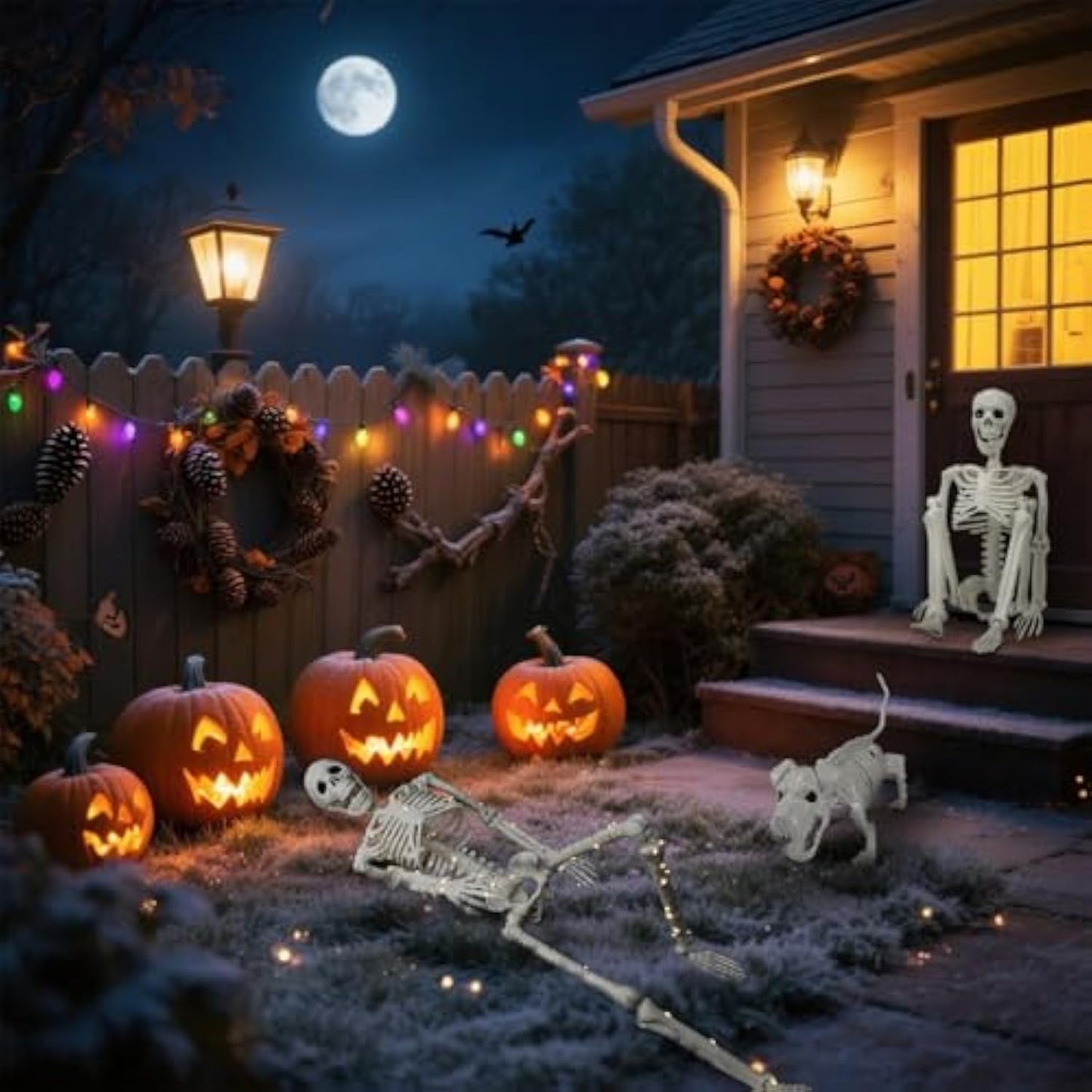 Lighted Human & Dog Skeleton Halloween Decorations Outdoor/Indoor - 36 Inch