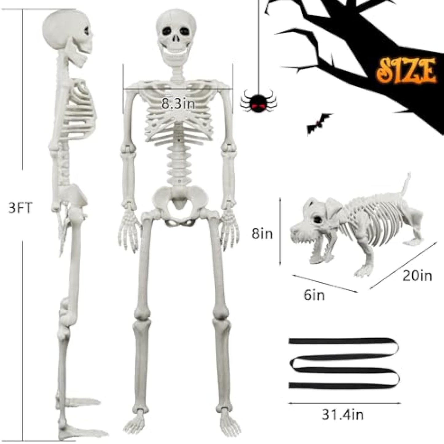 Lighted Human & Dog Skeleton Halloween Decorations Outdoor/Indoor - 36 Inch