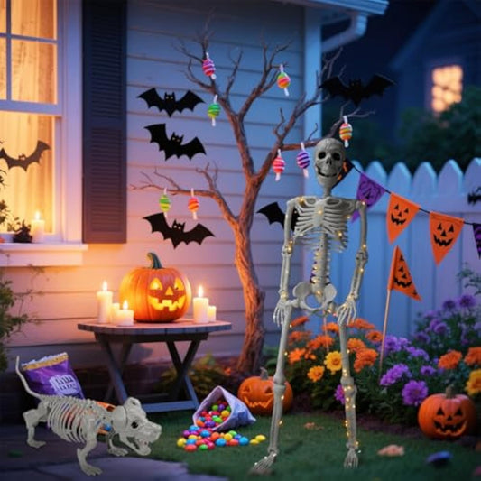 Lighted Human & Dog Skeleton Halloween Decorations Outdoor/Indoor - 36 Inch